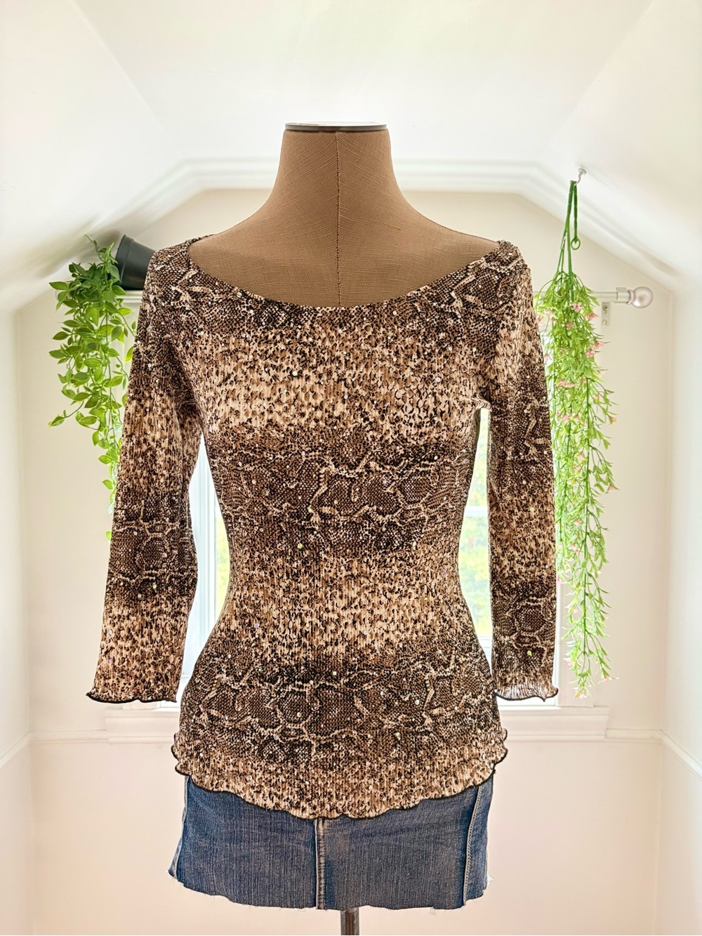 Women's Brown Cheetah-Print Long Sleeve Top
